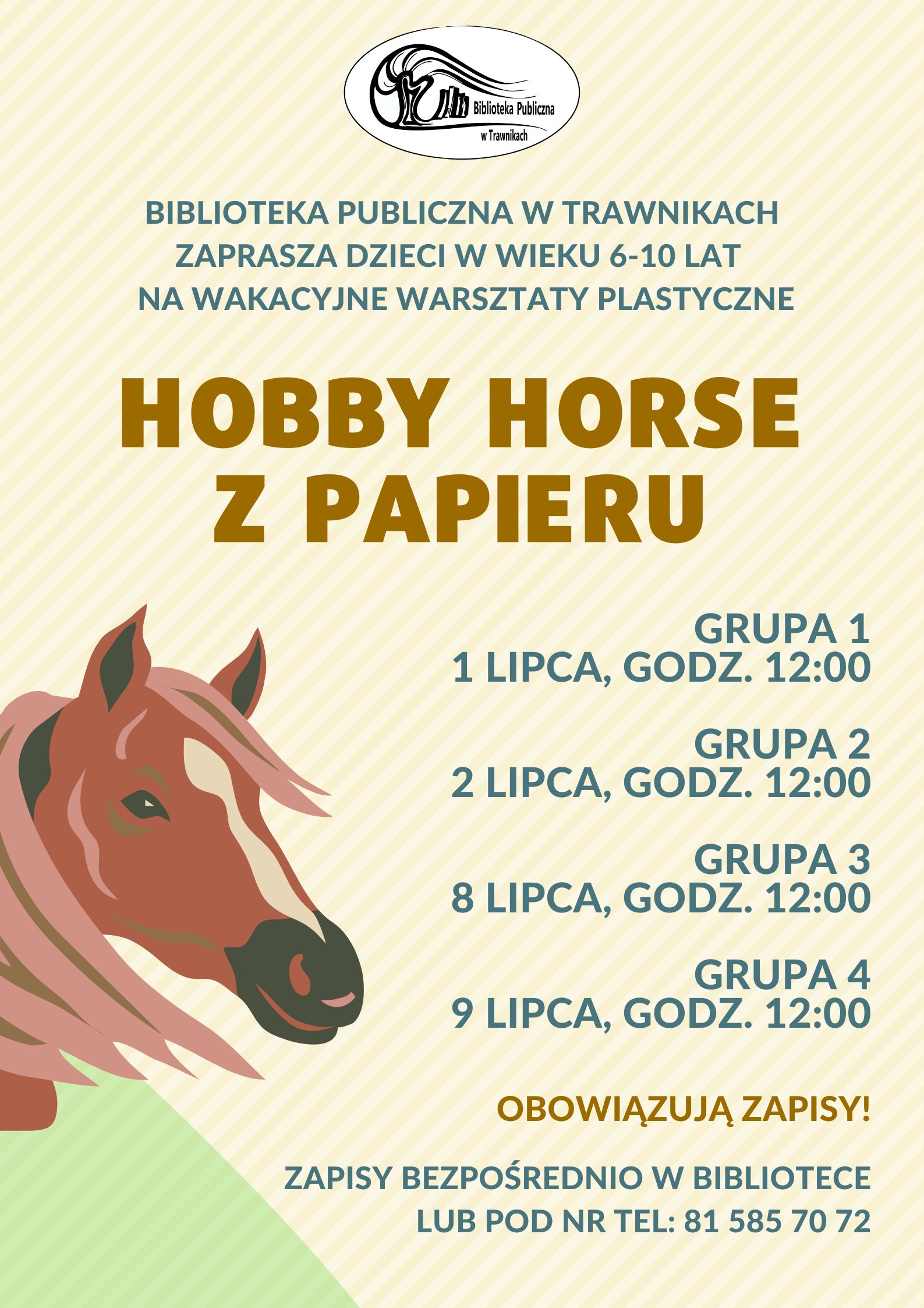 plakat warsztatów plastycznych hobby horse z papieru