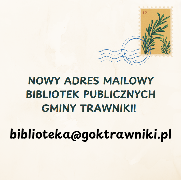 grafika z nowym adresem bibliotek: biblioteka@goktrawniki.pl